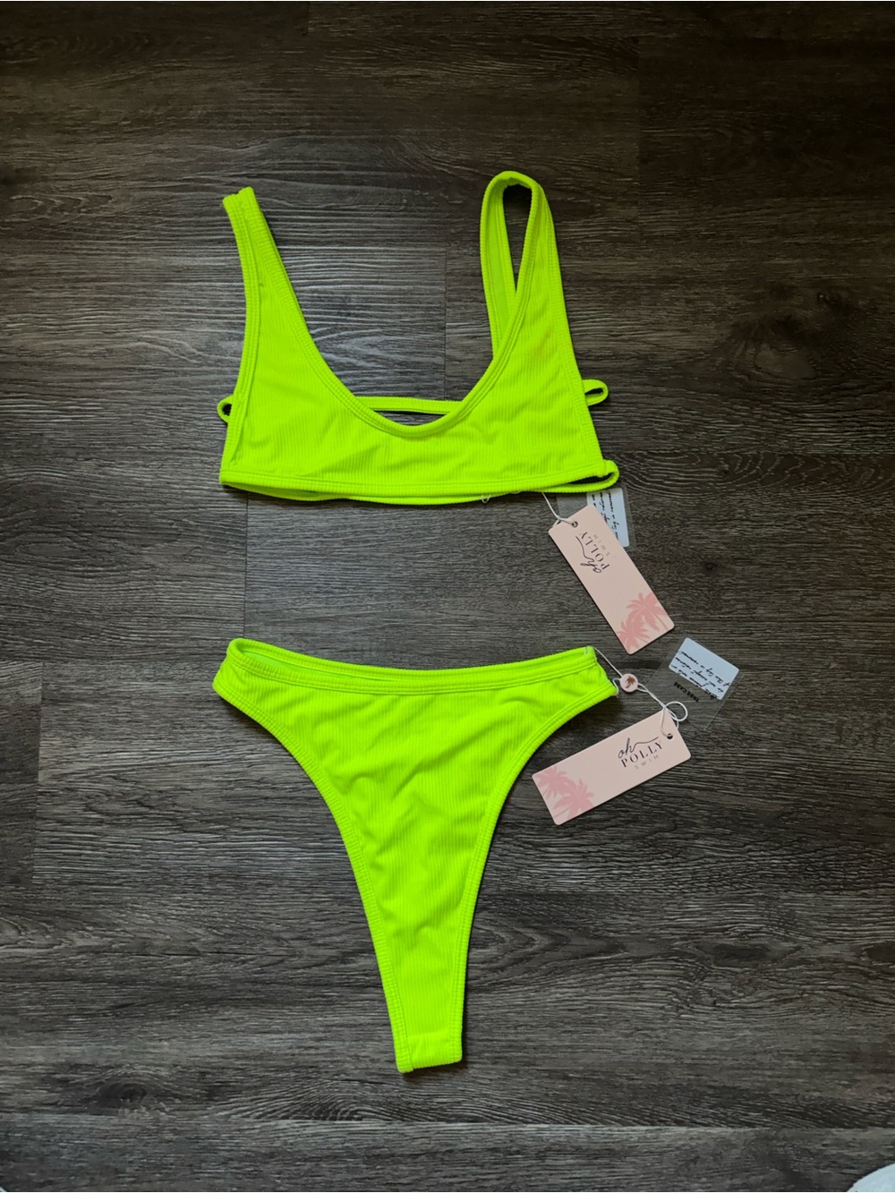 Oh Polly Neon Lime Ribbed Bikini Set